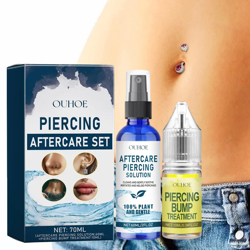 Piercing Aftercare Set, 1 Box Gentle Cleaning Ear Hole Care Liquid & Drops, Non-electric Ear Wax Removal Products for Women & Men, Ear Waxing Cleaning, Blue 2