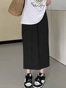 2025年夏新作ファッション 高腰スリムミドル丈 プリーツサイドスリットセクシーAラインスカート - レディース半丈スカート