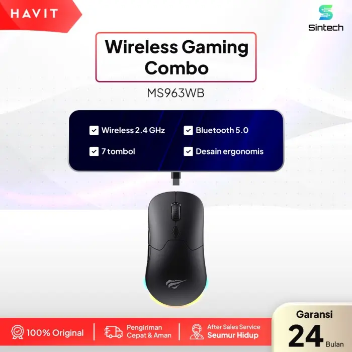 HAVIT - Wireless Gaming Combo MS963WB | Mouse Gaming 3 Mode, PMW3325 Chipset Kabel Computer
