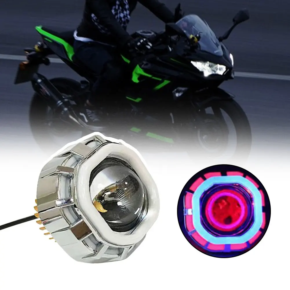 Motorcycle Headlight Dual LED Angel Devil Eyes Headlight Projector Lens Strobe