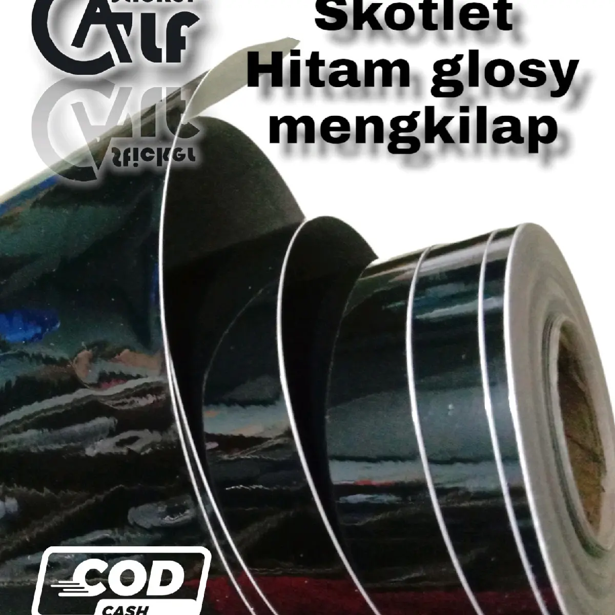Sticker. Skotlet hitam glosy mengkilap.per 1 meter. Aksesoris motor.mobil hp prabotan dll Car