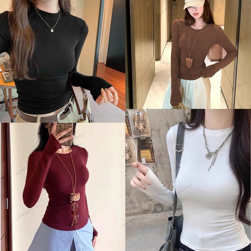 Áo dài tay chất cotton mịn siêu co dãn LENOGI Áo thun nữ giữ nhiệt ôm body A81 Women Top Nữ
