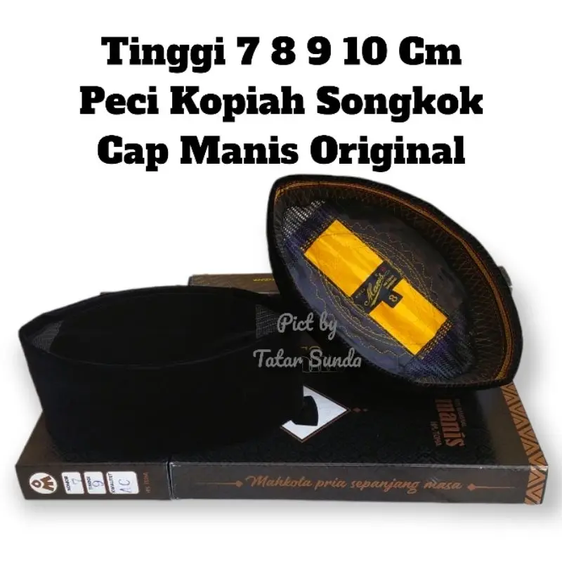 Peci Hitam Cap Manis Ori Tinggi 7 8 9 10 HM. TOHA Set perlengkapan sholat Songkok Kopiah Hitam AC Manis Muslim Pria Dewasa Nyaman 0