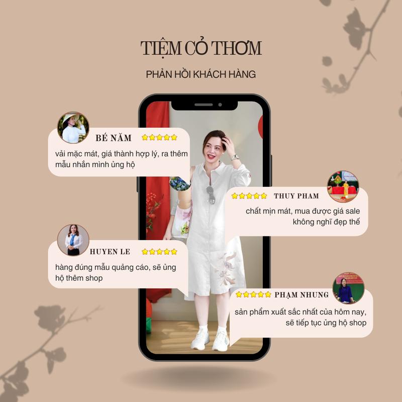 Product Introduction of VÁY MÂY - Váy nữ trung niên CỎ THƠM, váy sơ mi thêu hoa, hàng thiết kế, dáng suông. Nữ Women, THỜI TRANG TRUNG NIÊN 6