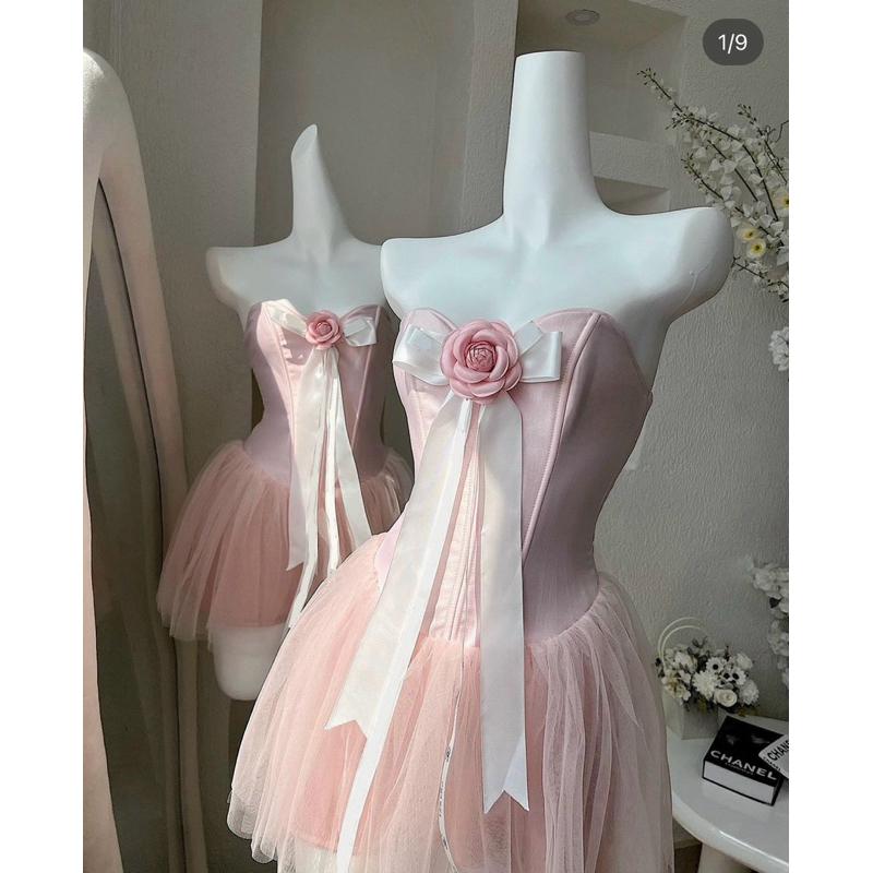 Đầm thiết kế cúp ngực dáng xoè chất tapta ánh kim đầm dự tiệc sang trọng