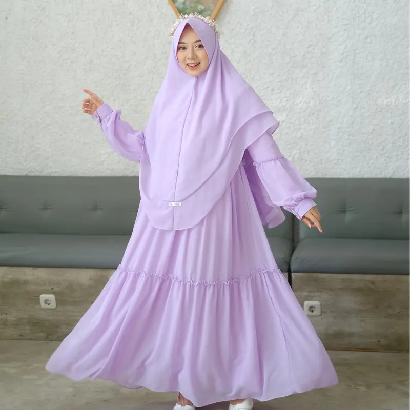 Baju Dress Gamis Wanita Syari Couple Cople Kapel Ibu Anak Perempuan Muslim Terbaru Ceruty Mewah Lebaran  Pasangan Dewasa Pasangan 4