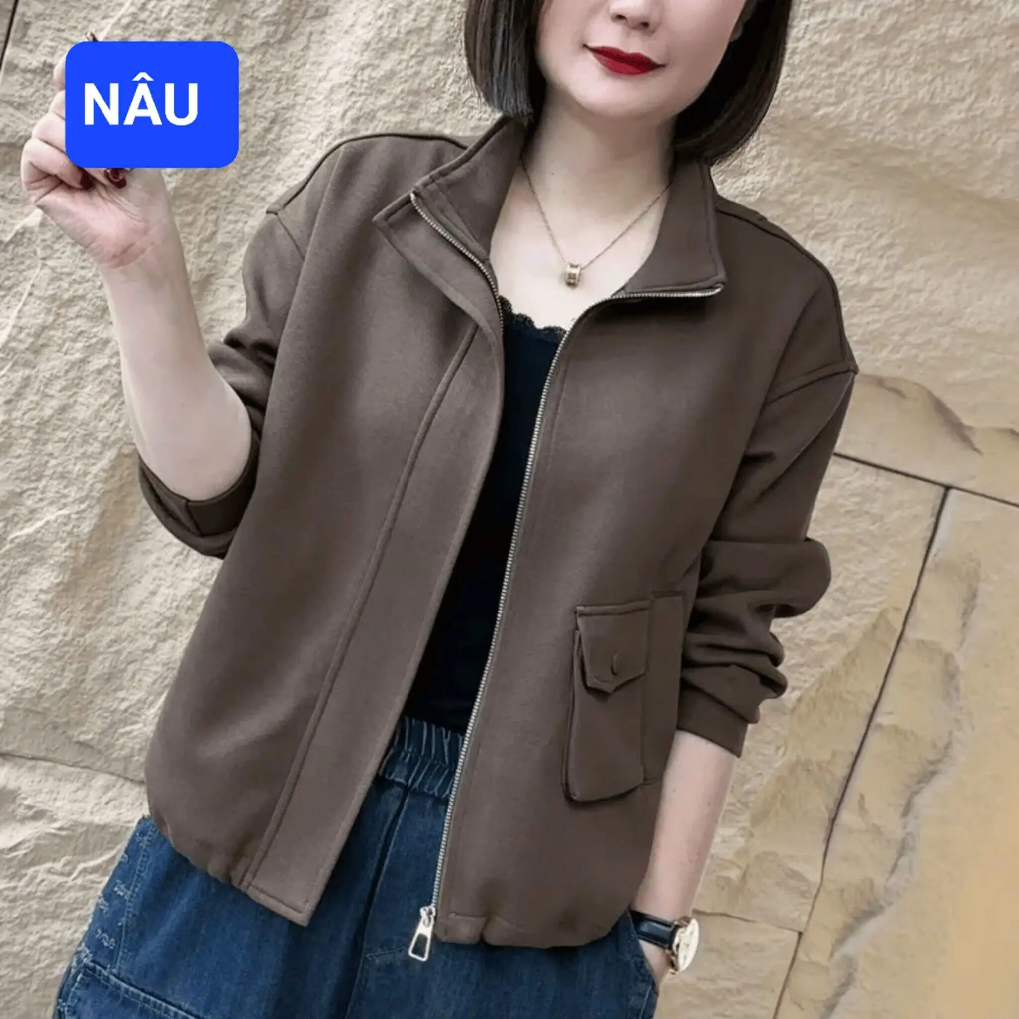Áo khoác nỉ 2 da 2 lớp đày dặn phom dáng hiện đại thanh lịch