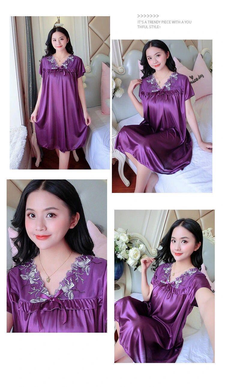 Product Introduction of Đồ Ngủ Nữ Mùa Hè, Ngoại Cỡ, Vải Lụa Lạnh Váy Ngủ, Thích Hợp Cho Cô Gái Đầy Đặn, Gợi Cảm Và Rộng Rãi, Váy Ngủ Ngắn Tay, Áo Mặc Bên Ngoài Tích Hợp, Đồ Mặc Nhà 16
