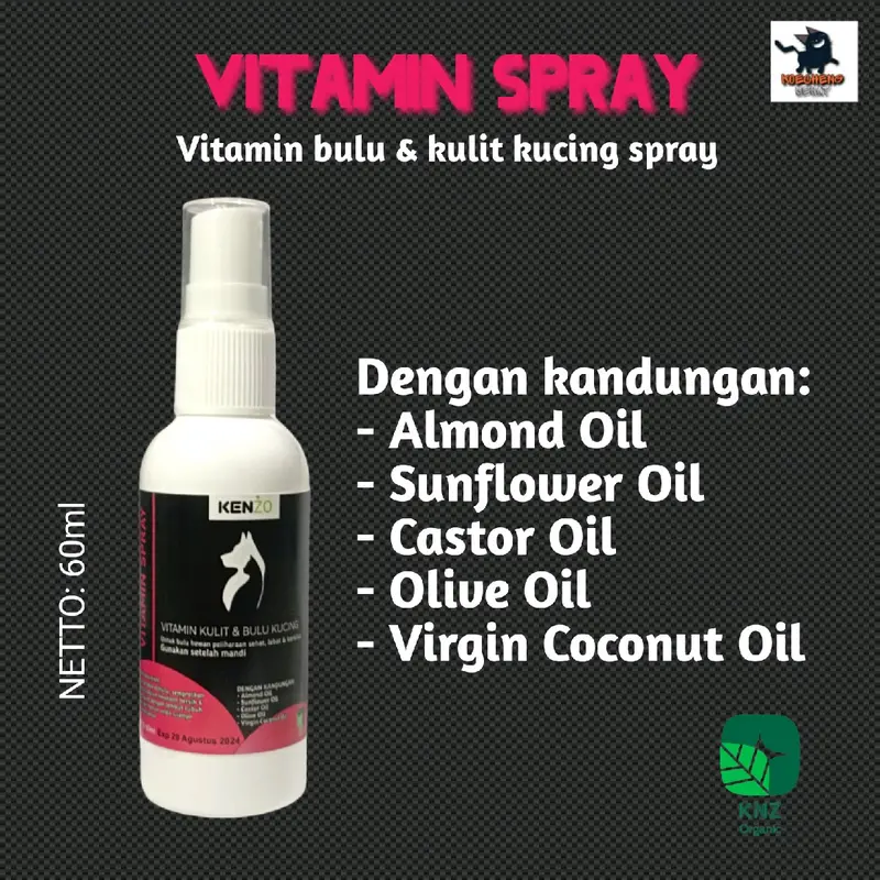 vitamin bulu kucing spray 60ml menyehatkan bulu memperbaiki bulu kusut mempercepat pertumbuhan bulu 0