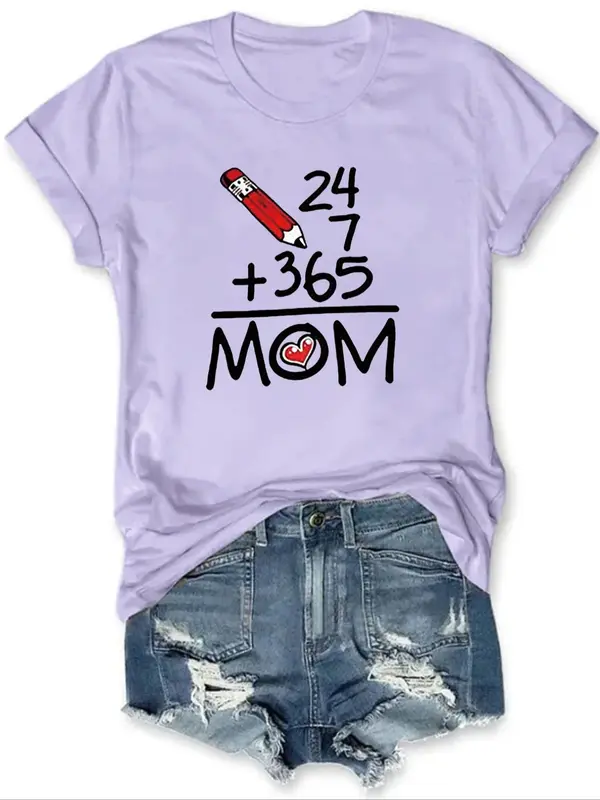 Women's Letter Print Round Neck Graphic Tee, Vintage Trendy Casual Short Sleeve T-shirt for Daily Wear, Ladies Summer Clothes 6