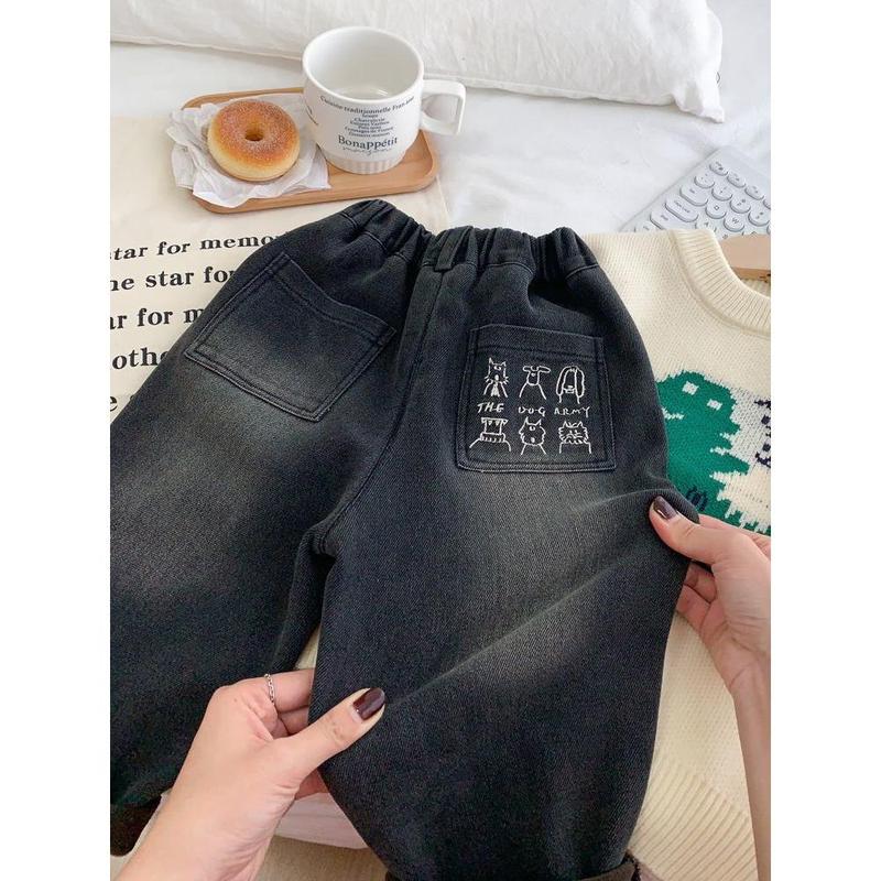 Quần Dài Jean Lót Lông Cừu, Phong Cách Mùa Đông Hợp Xu hướng Cho Trẻ Em, Màu Đen, Dễ Phối Đồ, Lót Lông Cừu Một Lớp, Quần Dày, Thích Hợp Mặc Ngoài Trời, Quần Thường Ngày Cho Bé Trai 3