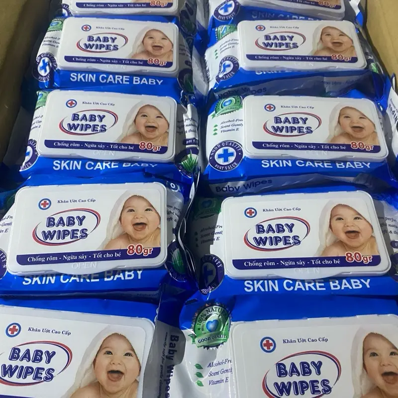 Sỉ combo 10 gói khăn ướt không mùi baby wipes 80g, an toàn cho bé.(date:2027) Voi 0