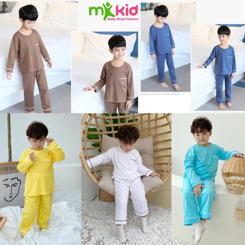 MKKIDSHOP Bộ Đồ Dài Tay Phong Cách Hàn Quốc Cho Bé Trai Bé Gái Size 7-31KG Thun Lạnh Mềm Mát Cho Bé Mặc Nhà Mặc Ngủ Unisex 10 Màu
