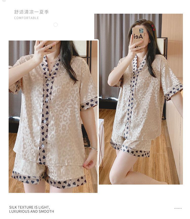 Product Introduction of Women's Pajamas 2022 New Summer Thin Ice Silk Cardigan Camellia Set Short Sleeve Cartoon Princess Style Loungewear 28