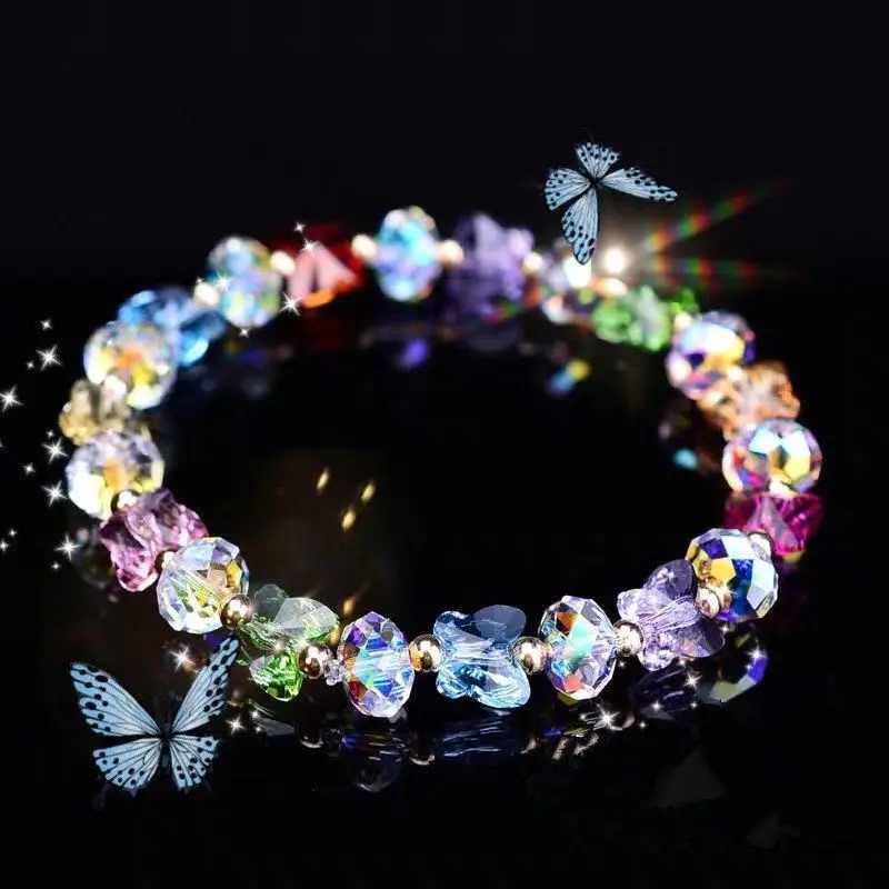 New Fashion Butterfly Charm Crystal Stretch Beaded Bracelets Elastic Rope Women Temperament Bracelet&Bangles Charms Bohemian Jewelry