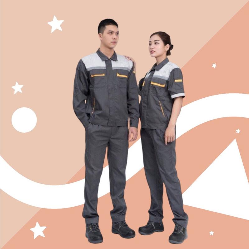 Bộ quần áo bảo hộ lao động màu chì phối ghi chất liệu bangzim cao cấp , chống nhăn không bai xù phù hợp nam nữ , Size 45-95kg