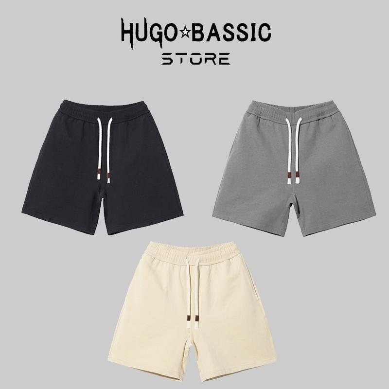 Quần short unisex Hugo Store chất liệu da cá mềm thoáng mát hút ẩm mồ hôi Menswear Nam Quần Thun Đen