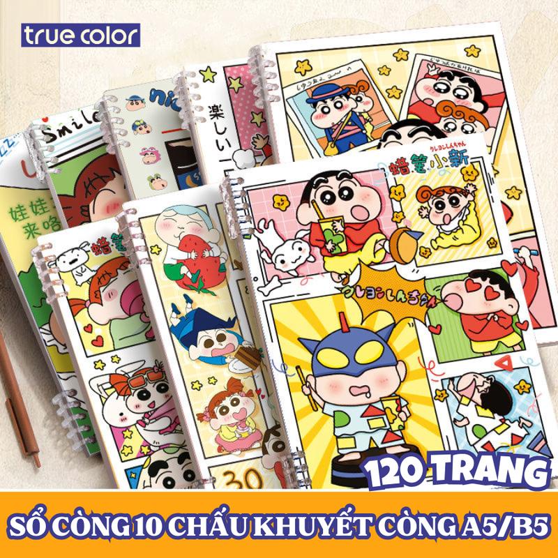 Sổ còng họa tiết Shin-cậu bé bút chì vui nhộn A5 B5 120 trang thay được giấy, bìa sổ còng màu pastel kèm ruột giấy - Bìa sổ tay bìa nhựa binder, thiết kế khuyết còng dễ viết planner, bullet journal paper