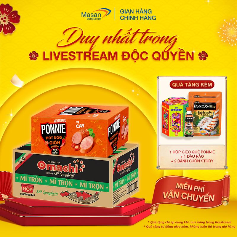 Combo gồm Mì dinh dưỡng khoai tây Omachi mì trộn xốt Spaghetti mới 12hộp x 105gr + Ponnie Hot Dog giòn ăn liền vị Bắp 20 cây x 28g