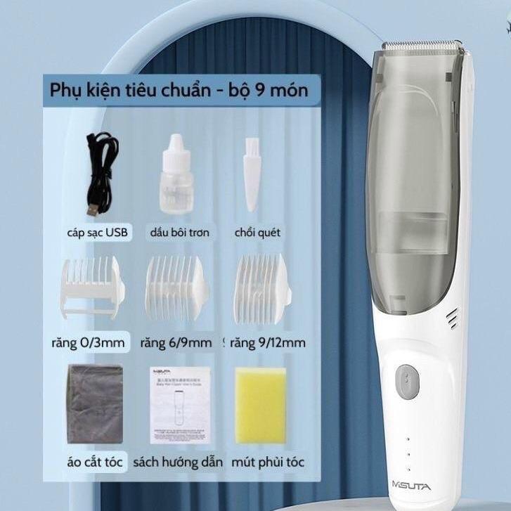 Tông Đơ Cắt Tóc Cho Bé Misuta Hút Tóc Tự Động, Hoạt Động Êm Ái, An Toàn , Có Sạc Pin Rời Kèm Bộ Phụ Kiện