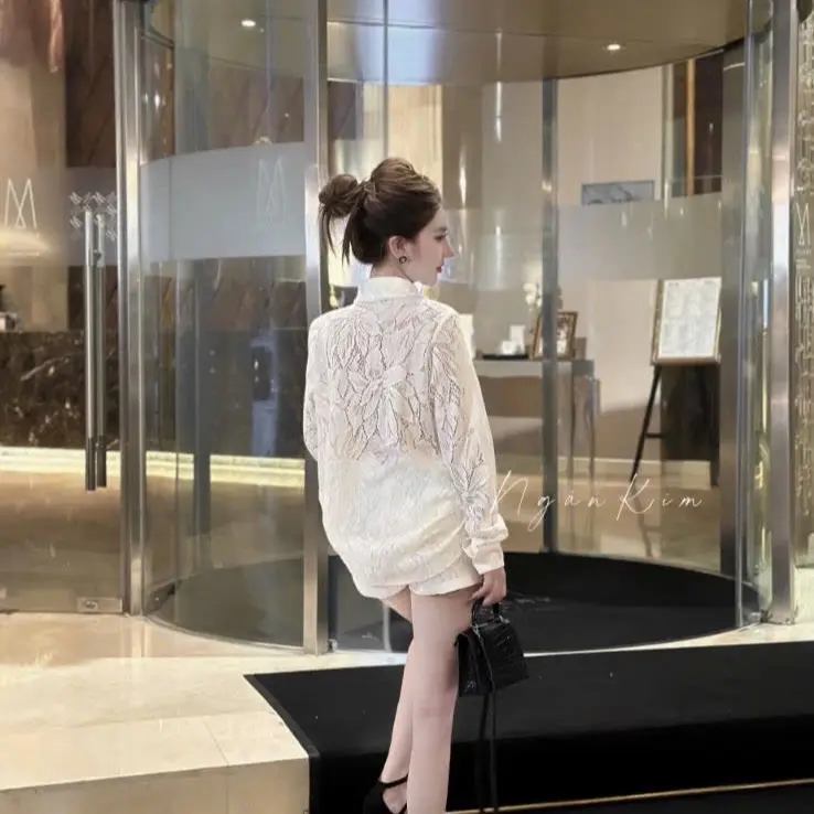 [Hàng Sẵn] <Chuẩn ảnh mẫu> Set áo ren quần cộc hoạ tiết dáng giấu quần lên dáng cực xinh sang chảnh, chất liệu ren mềm mịn mặc siêu thích 1