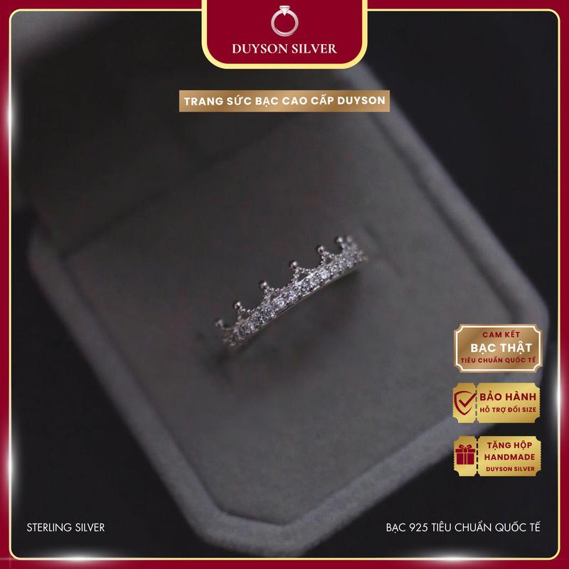 Nhẫn bạc nữ vương miện đính đá, Nhẫn Crown lấp lánh bạc 925 DUYSON SILVER [NKX18]