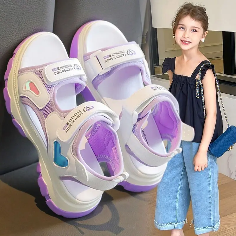 20242024 Spring and Summer New Children's Sandals Girls' Summer Fashionable Shoes Medium and Big Children's Lightweight Open Toe Shoes Children's Sports Sandals HK white  sandals  heels  kids