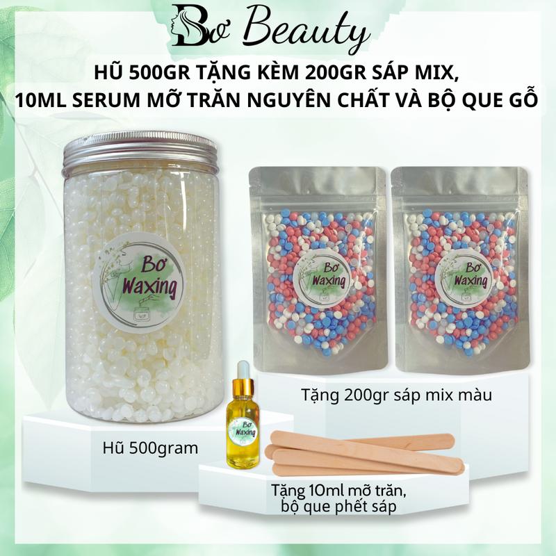 TẶNG 200GR+10ml serum mỡ trăn Hũ 500gr sáp wax lông sữa dừa trong cao cấp tặng kèm 200GR SÁP MIX MÀU + 10ml serum mỡ trăn và 1 bộ que phết gỗ tiệt trùng che tên