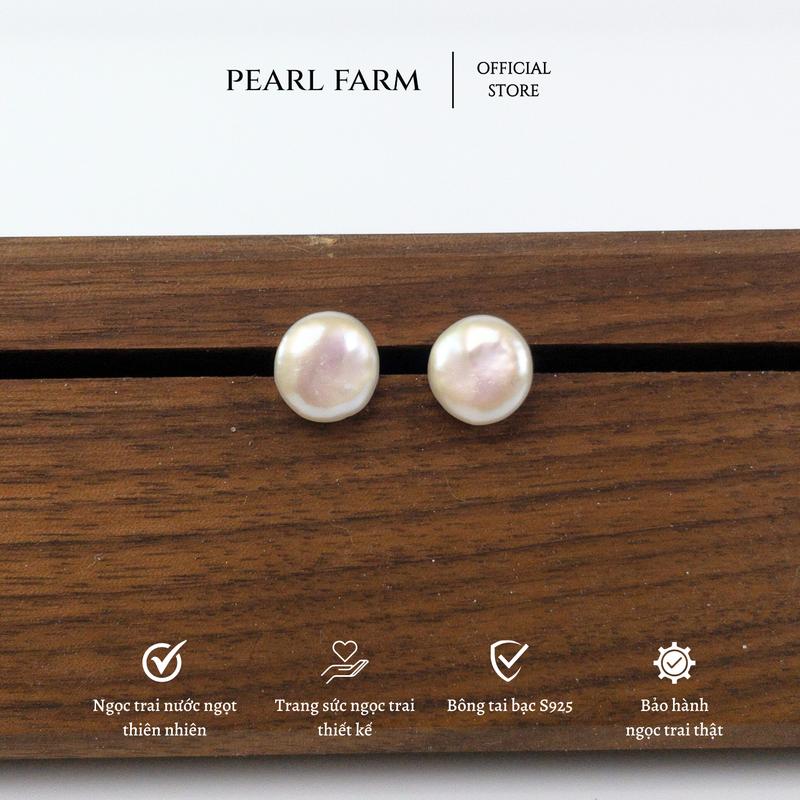 Bông Tai Nụ Ngọc Trai Thật Kiểu Dẹt Cỡ Lớn Thời Trang Pearl Farm