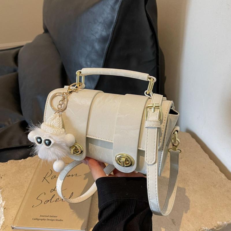 Túi Xách Nữ Đeo Chéo Cầm Tay Da Loang 2 Khóa Tặng Kèm Móc Gấu Bông Đựng Vừa Điện Thoại Đi Chơi MM746 - Kem - Bag Nhung