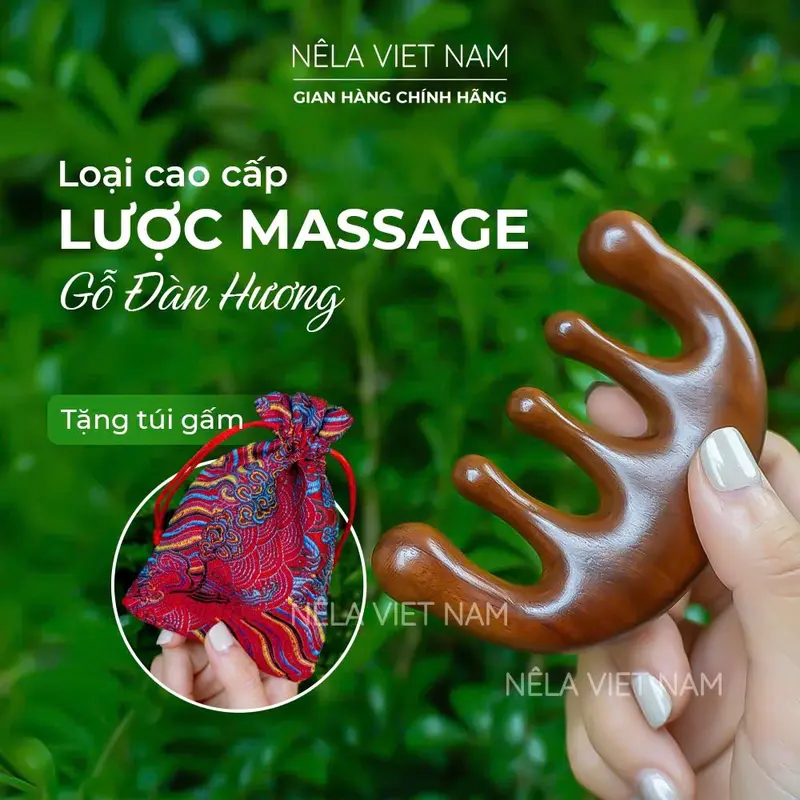 Lược Massage Đầu, Gỗ Đàn Hương, Mát Xa 2 Đầu Mặt Và Đầu Giúp Thon Gọn Mặt, Thư Giãn Da Đầu 1