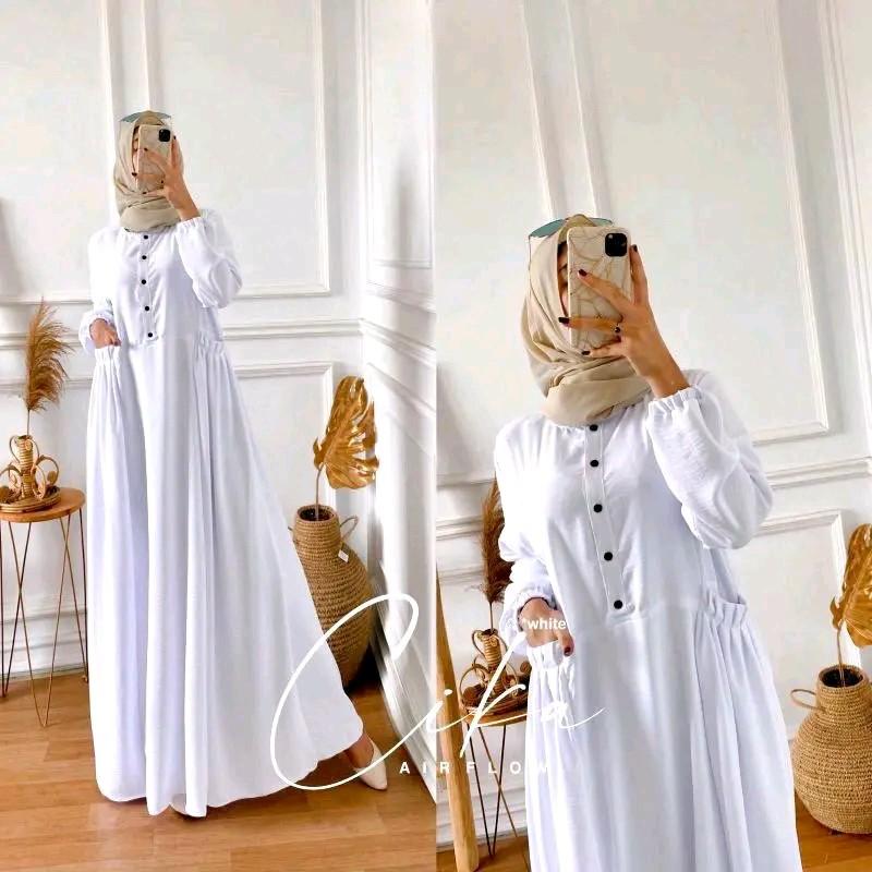 RATI - Cika Maxi Gamis Lebaran Dress Wanita Dewasa Muslim Simple Mewah Polos Ld 110 Crinkle Bisa Cod By Hijab Solo Remaja Airflow Syari 2