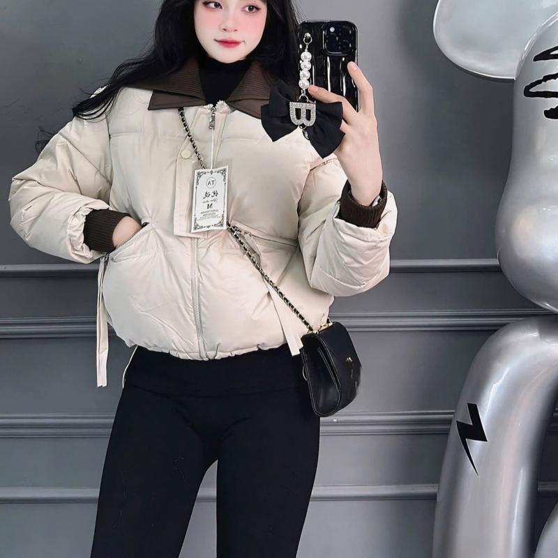 Áo phao da nữ cổ len túi khoá - Phong cách trẻ trung và năng động - Top, Women