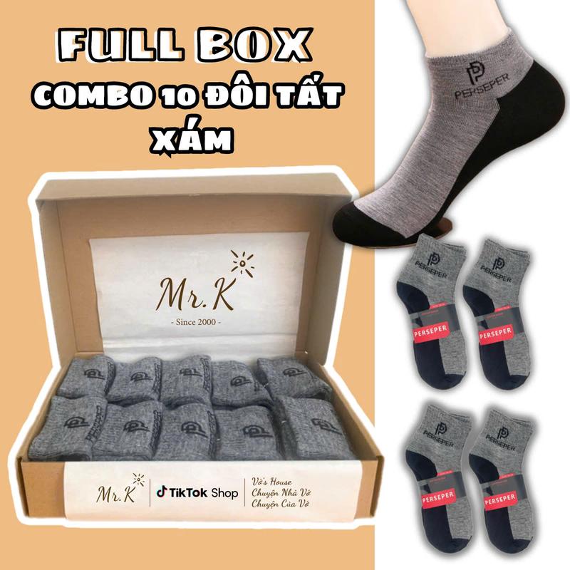 FULL BOX Combo 10 đôi Tất Vớ Cao Cấp Cổ Trung Thoáng Khí Thời Trang Unisex - Tất Vớ Kèm Hộp Sang Trọng Nam Menswear Kem