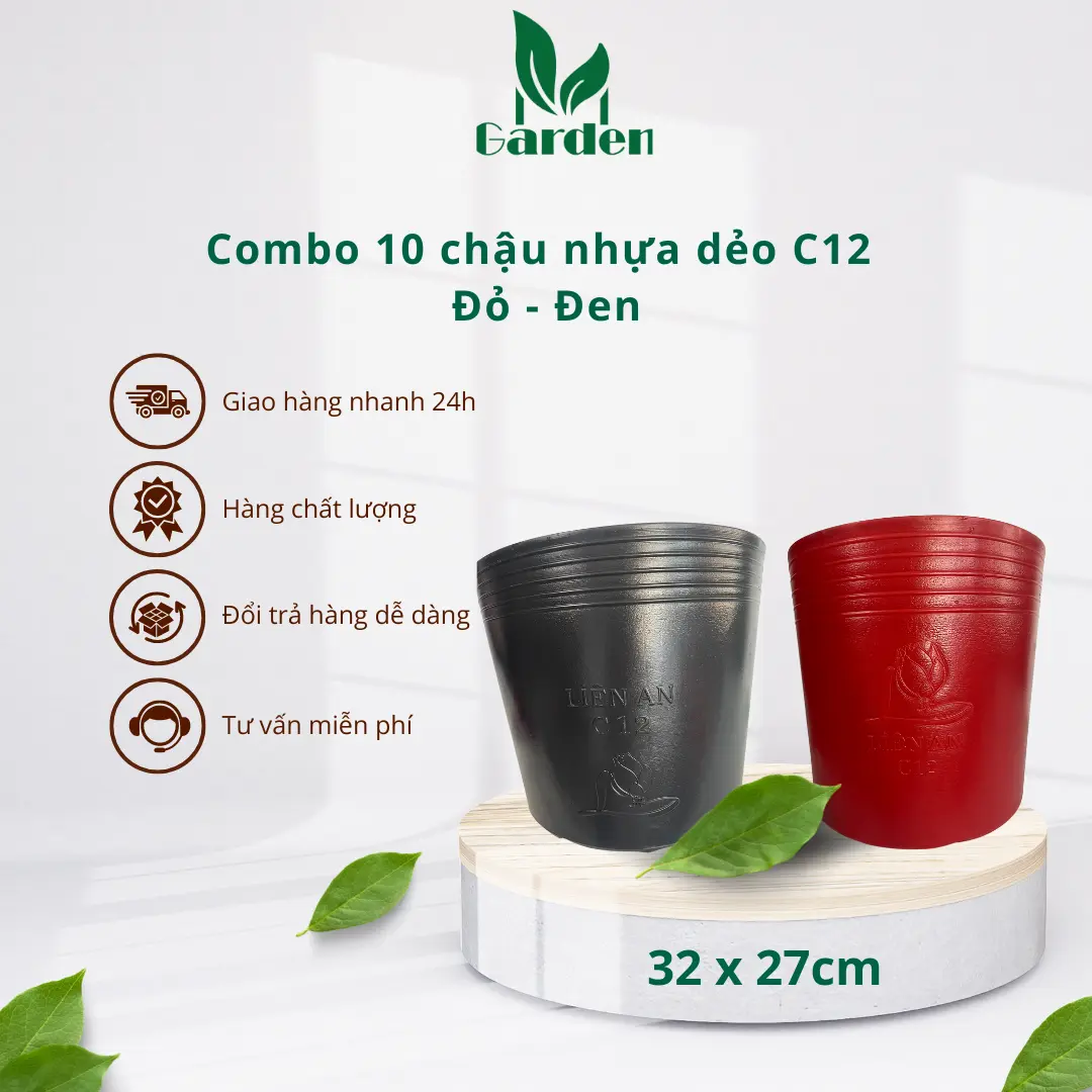 Combo 10 chậu C12 Đen Đỏ ( 32 x 27cm ) Loại Tốt