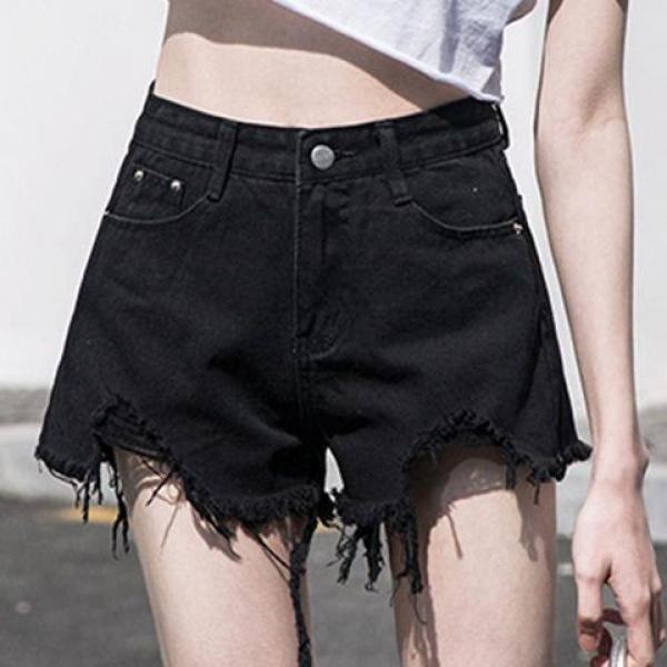 Short Denim Cạp Cao Màu Đen Và Xám, Dành Cho Nữ, Có Rách, Phong Cách Hàn Quốc, Ống Rộng, Dễ Phối Đồ, Bó Sát, Viền Sờn,  Short Cao Bồi, Có Khe Hở Bên Hông, Bán Chạy   jean quần 5