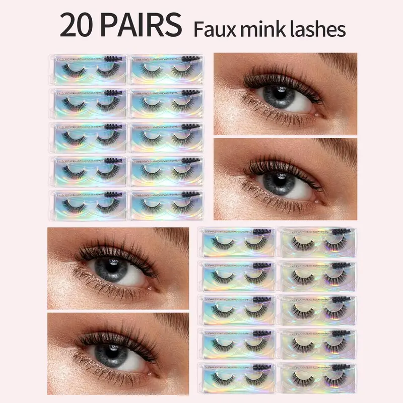 20 Pairs Cat Eye Fluffy False Eyelashes with 20 Disposable Eyelash Brushes, Great for Women & Girls, Valentine's Day Gift 2