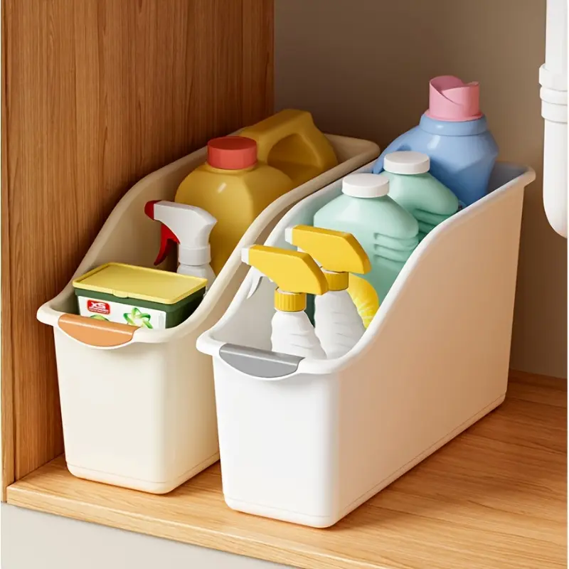 2pcs Curved Plastic Multifunctional Storage Bins Set - Ideal for Home Organization and Cleaning Products - Baskets, Bins & Containers Boxes Organiser 0