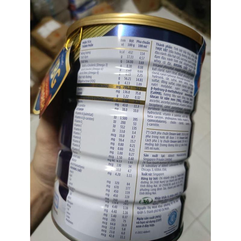 [Date 2026] Sữa bột Abbott Ensure Gold Vani 800gr  Canxi 6