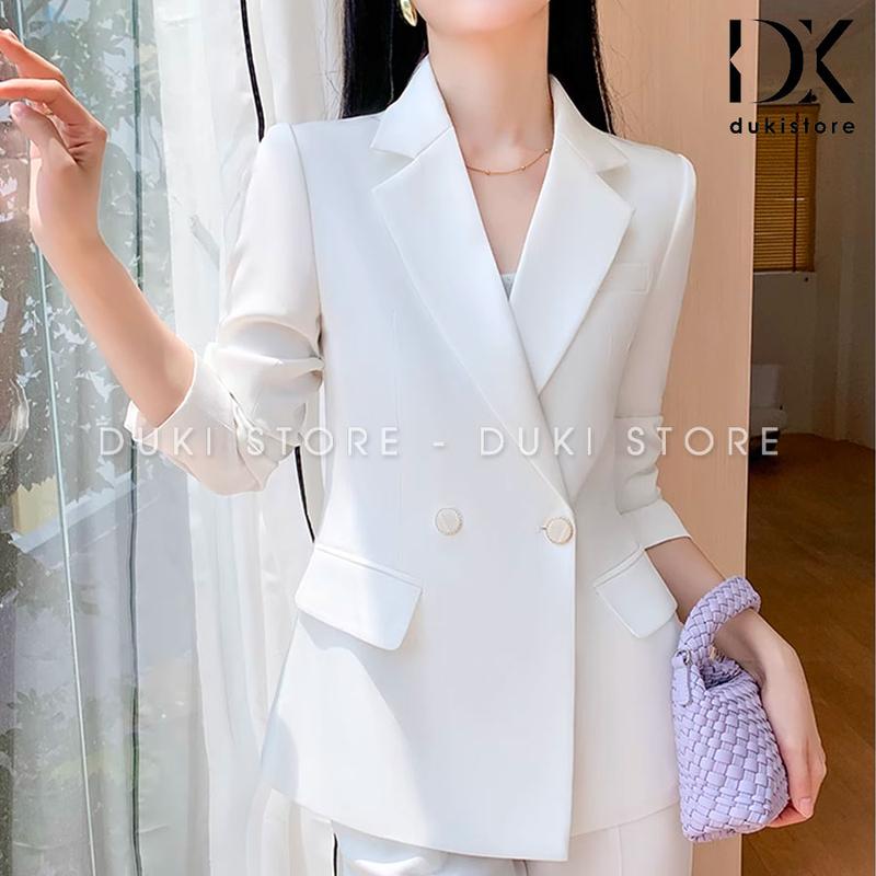 Bộ vest nữ 2 cúc ngang quần ống suông màu trắng sang trọng DKX0050 - DUKI STORE 5