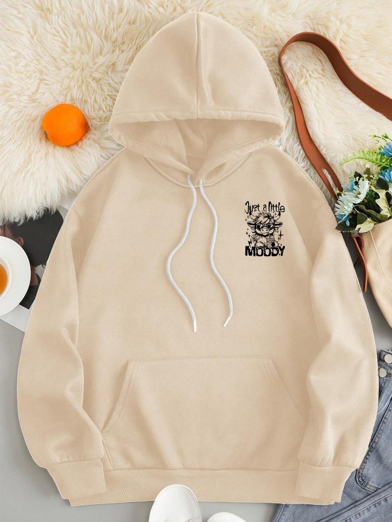 Product Introduction of Women's Cartoon Highland Cow Print Hoodie, Casual Thermal Lined Long Sleeve Hooded Sweatshirt for Fall & Winter, Women's Clothes for Daily Wear 8