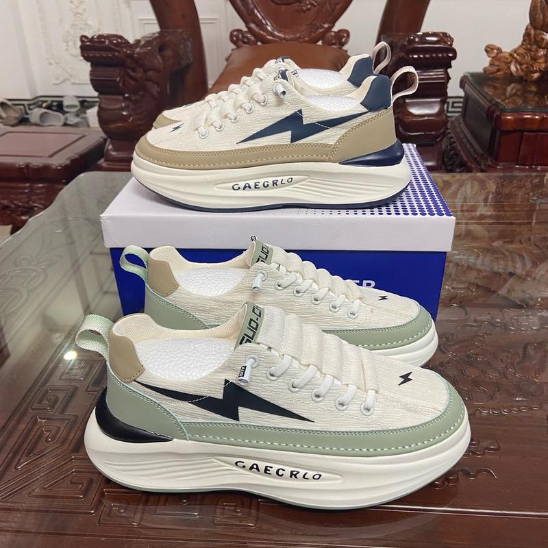 (H-35) Tia chớp- Giày Thể Thao nam 2 màu kem và nâu Đế cao su, bản phối da & lưới Thoáng Khí Thời Trang bốn Mùa ,mẫu mới nhất 2025 Sneaker Hoa Sneaker Hoa Shoes Đế Bằng