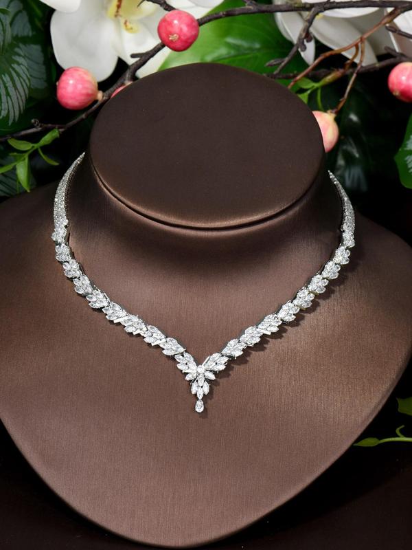Women's Elegant Rhinestone Decor Jewelry Set, 5pcs/set Exquisite Trendy Chain Necklace & Earrings & Bracelet & Ring, Fashionable Luxury Jewelry Set for Party Decoration 4