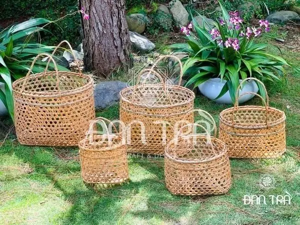 Giỏ Cây Lùng, Giỏ Lủng Có Quai Trang Trí, Mây Tre Đan Trà
