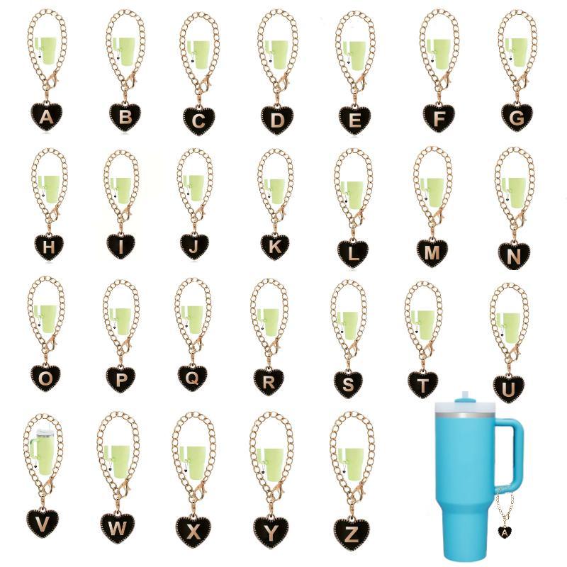 Shape Of Heart Letter Pattern Tumbler Charm, 1 Count Initial Letter Name ID Tag, Personalized Handle Charm for Tumbler, Straw Cups Drinkware Accessories 9