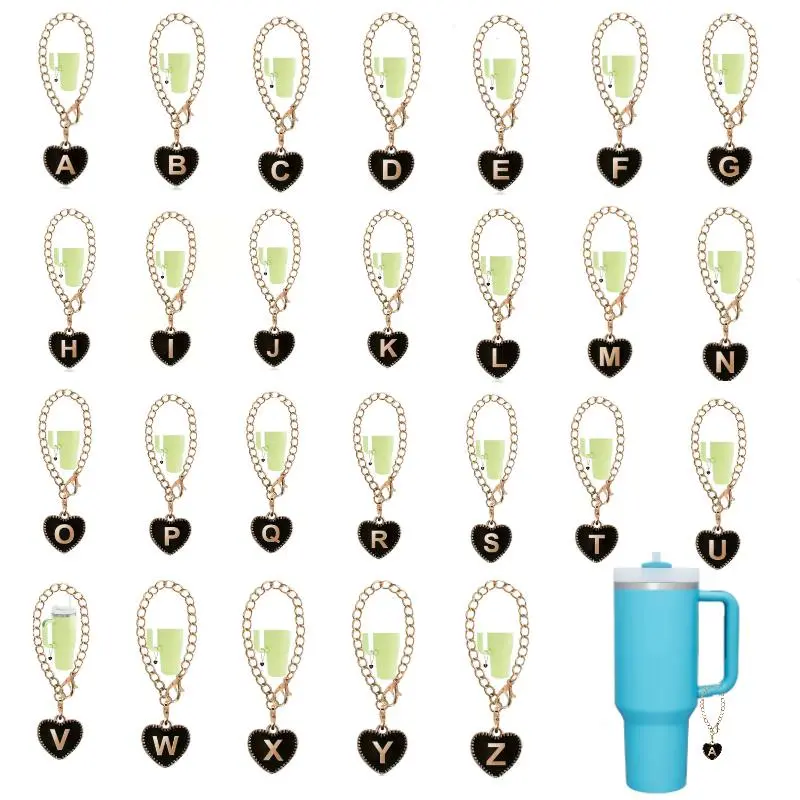 Shape of Heart Letter Pattern Tumbler Charm, 1 Count Initial Letter Name ID Tag, Personalized Handle Charm for Tumbler, Straw Cups Accessories 8