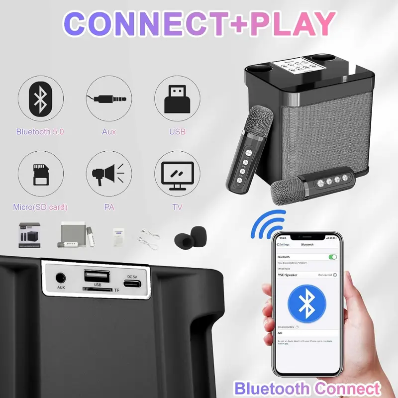 Loa Bluetooth, có mic, không dây, mic kép, loa Karaoke, bộ khuếch đại âm thanh nổi 3D, 203 5