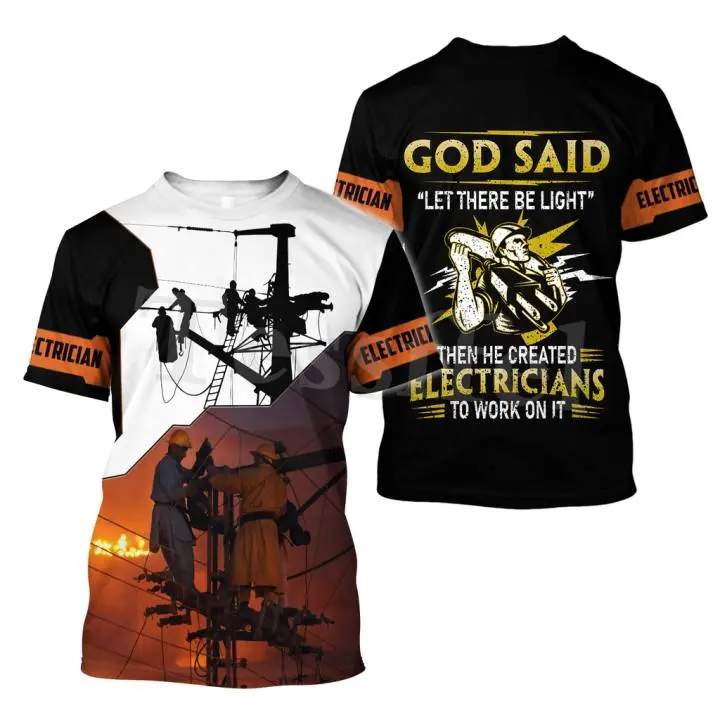 Tessffel Men's Fashion Electrician Worker T-Shirt Lineman Summer 3dPrint Tshirts Harajuku Printed Tees Short Sleeve Tops