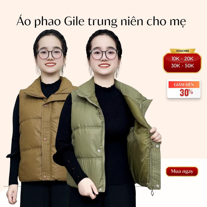 Áo khoác trung niên nữ cho mẹ, áo phao gile cho các mẹ 40 50 tuổi mặc ở nhà hay di chơi ms607