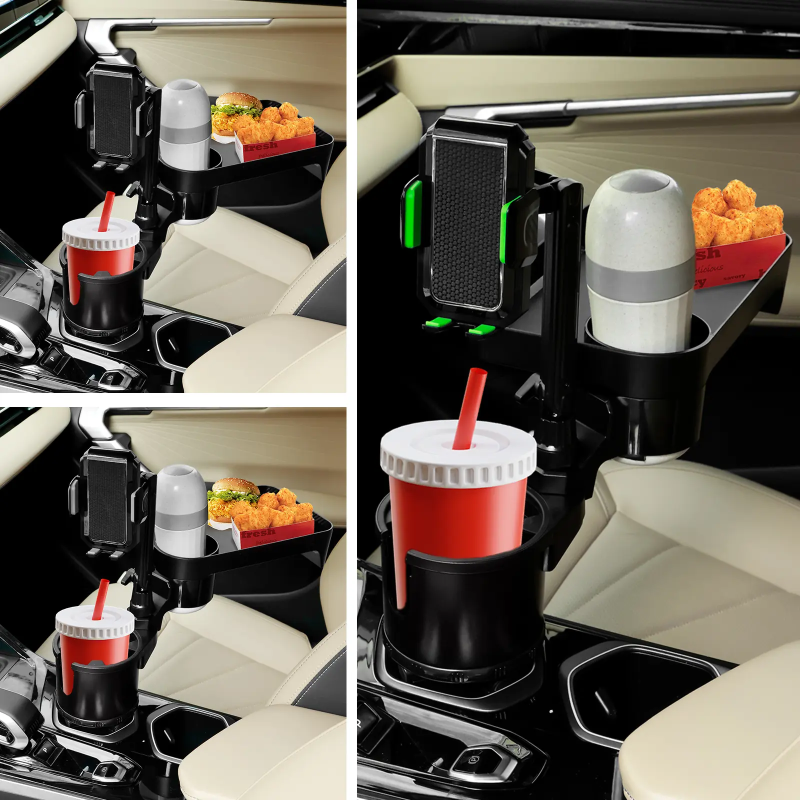 Car Cup Holder Tray with Expandable Base Multifunctional Car Cup Holder Expander Phone Tray Detachable Car Cup Holder Eating Tray 360° Rotating Car Food Tray with Phone Holder Stable for Car Food  0b787
